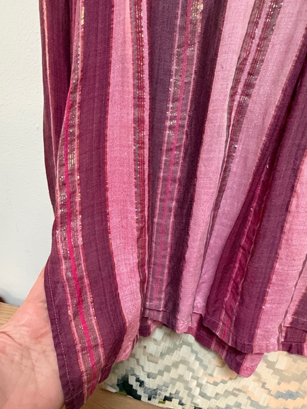 Vintage Indian Cotton Gauze Blouse Pink Metallic Stripes Size small - Picture 12 of 14